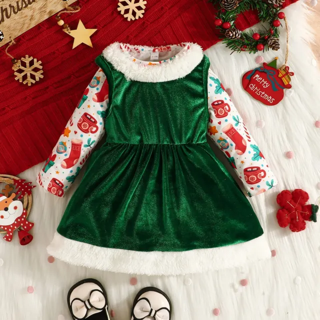 Baby Girls Jumpsuit One Piece Romper Set Dress Long Sleeve Outfits Costume Xmas