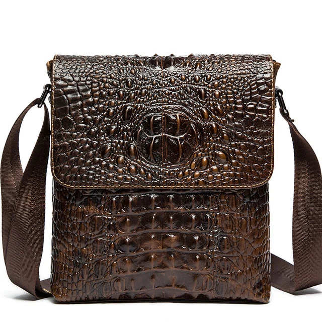 100% Genuine Leather Crocodile Men's Sling Shoulder Messenger Bags Crossbody Bag