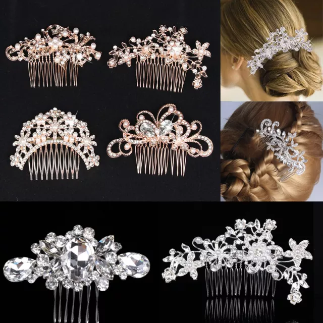 Pearl Crystal Hair Pins Clips Flower Bridesmaid Side Comb Wedding Bridal Jewelry