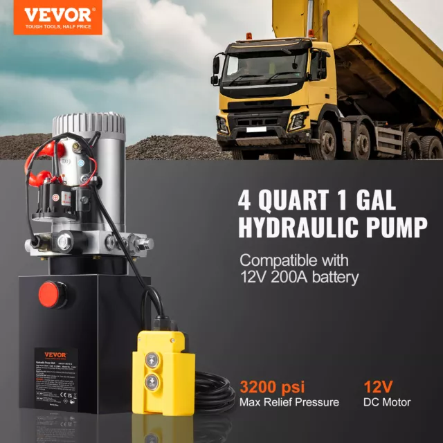 VEVOR 12V DC 4L Hydraulic Power Pack Unit Single Acting Pump Dump Trailer Lift 2