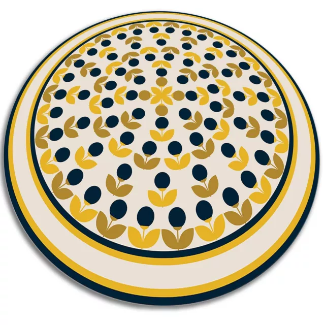 Round Indoor Vinyl Area Rug Repeatable Flowers Splat Mat Hall Kitchen Bathroom