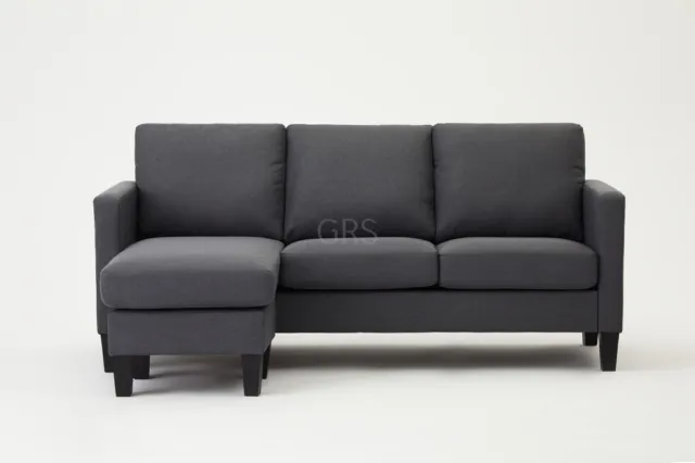 3 Seater Fabric Sofa L-Shaped Chaise Left Or Right Hand Corner Black Legs