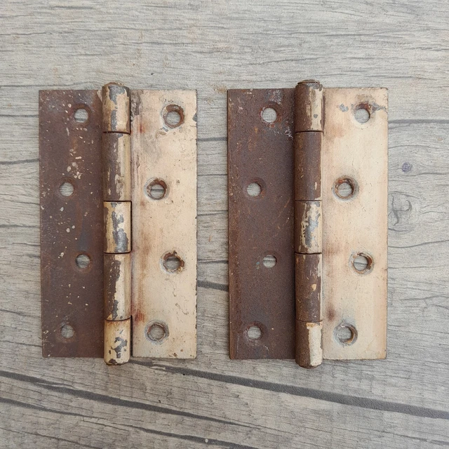 2pcs Vtg Iron handforged gate door window tool box trunk chest hinges Barn decor