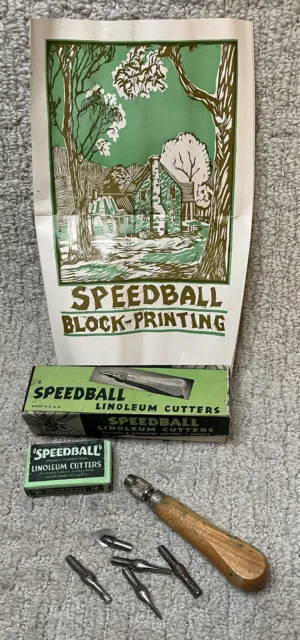 Herramienta de corte de linóleo Speedball + 5 cuchillas / cortadores caja original 1 2 3 5 6 lino
