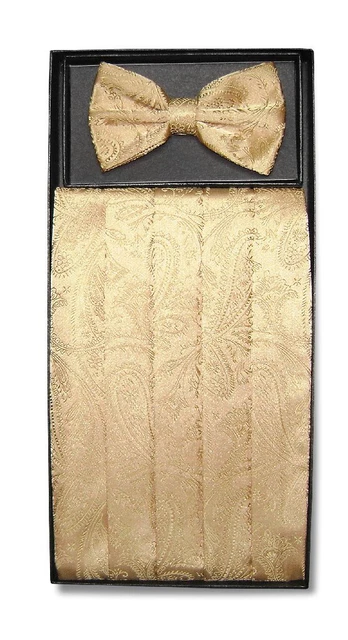Cumberbund & BowTie GOLD Color PAISLEY Design Men's Cummerbund Bow Tie Set