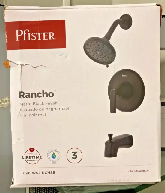 Pfister 8P8-WS2-RCHSB Rancho Single Control Tub & Shower Kit-Matte Black