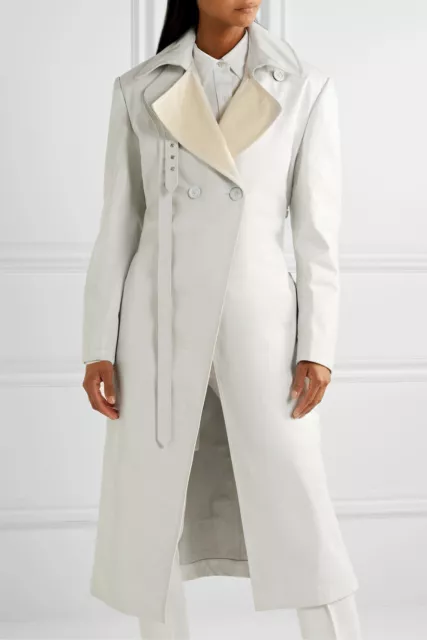 Women's White Genuine Leather Long Coat Real Lambskin Stylish Custom Made Coat