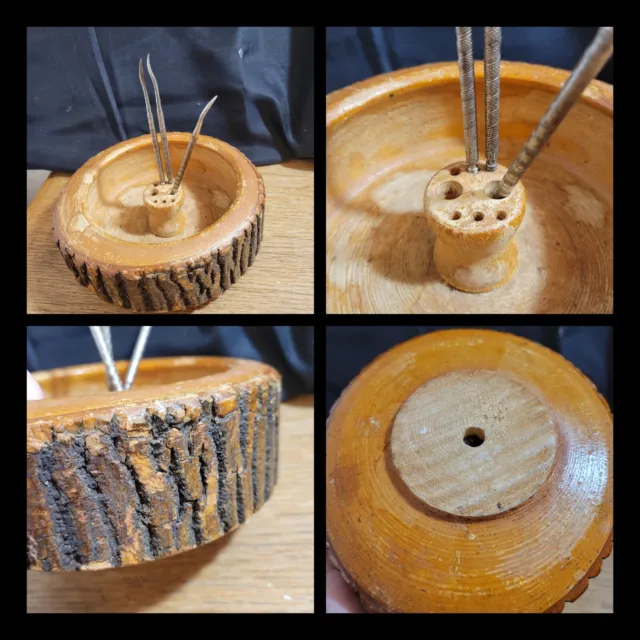 Vintage Wooden Log Nutcracker Bowl Set W/ Cracker & 3 Picks