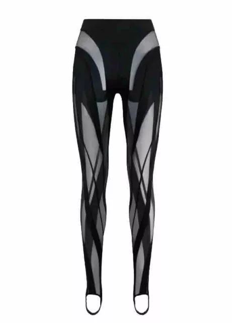 MUGLER Black/Black Sheer Leggings Size 8 GENUINE RRP £460 #Y9