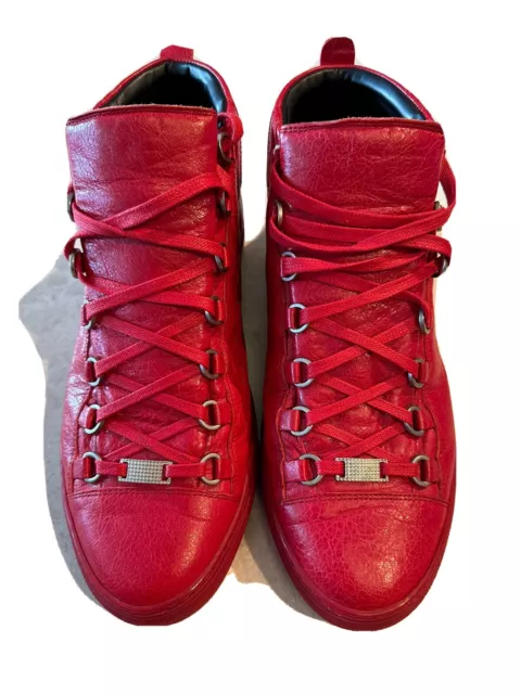 BALENCIAGA - Arena High Top Red Leather Shoes Sneakers US 9 - EU 42
