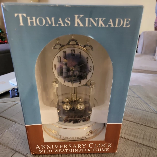 Thomas Kinkade Morning Glory Cottage Anniversary Clock Pendulum in Box