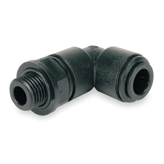 JOHN GUEST PM090512E-PK10 90 Swivl Elbow,3/16" Tube OD,Black,PK10