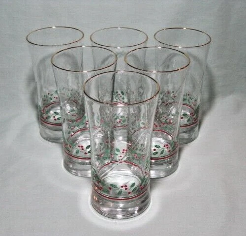 Arby's Holly Berry Glasses Tumblers Christmas Vintage 1987 SET of SIX (6)