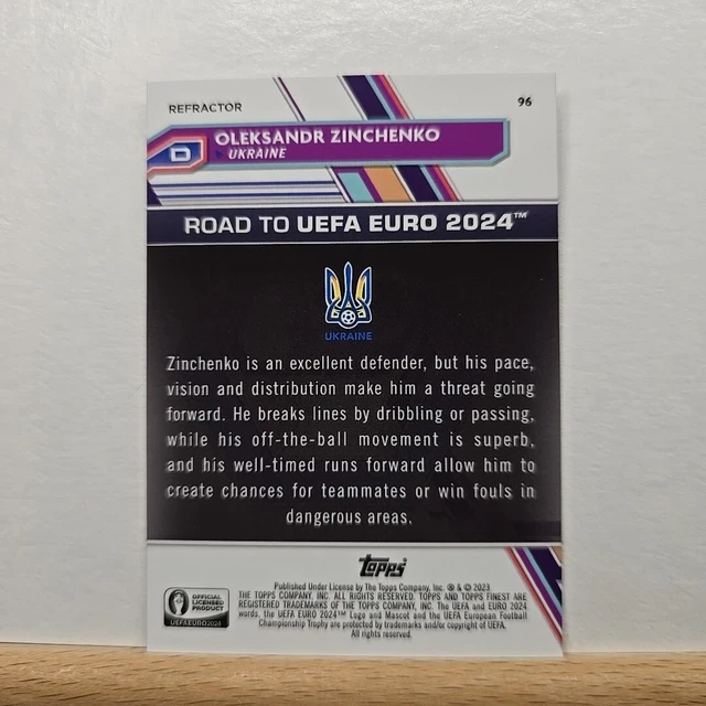 2023 TOPPS FINEST Soccer UEFA EURO 2024 Oleksandr Zinchenko carta