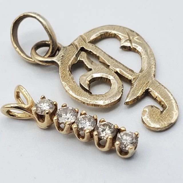 14K Yellow Gold .03ct Diamond x5 +Vintage Pendant LOT