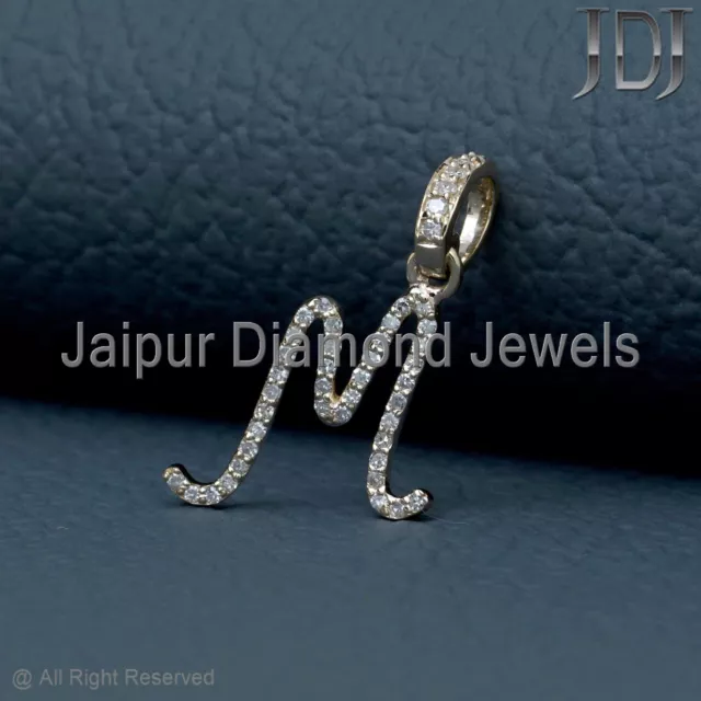 Natural Diamond Solid 18k Yellow Gold M Initial Alphabet Letter Charm Pendant