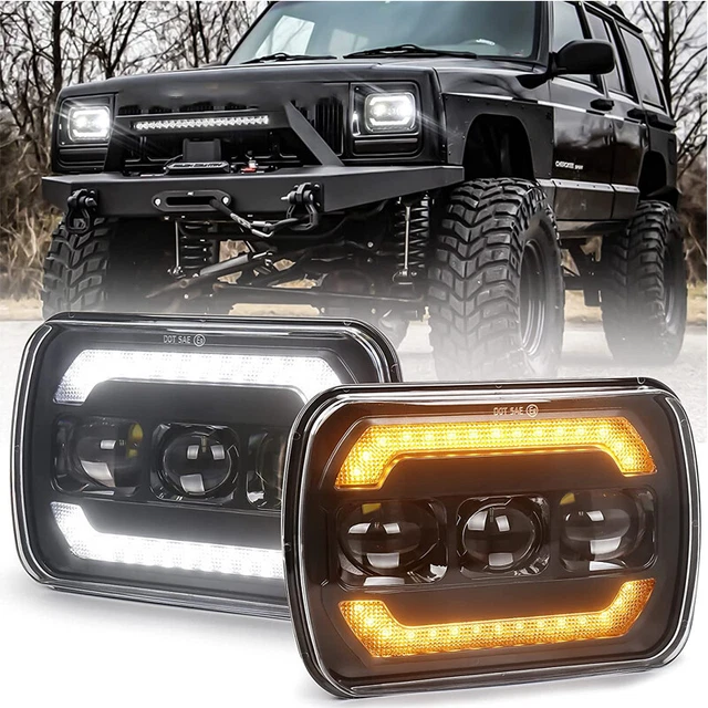 Pair 5x7 7x6 LED Headlights Turn Signal White DRL for Jeep H6054 H5054 H6054LL