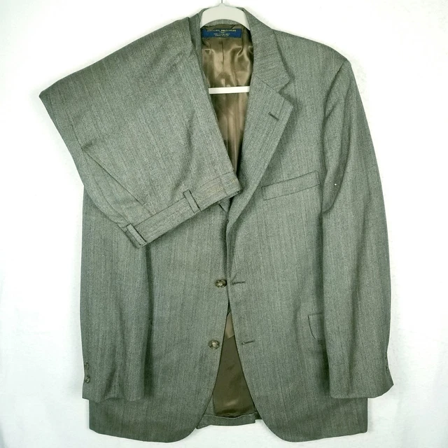 BROOKS BROS 346 Vtg 70s Brown Herringbone 2PC SUIT JACKET COAT 41L Pants 36x33