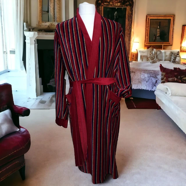 Abito da uomo vintage BHS giacca da fumo rosso a righe blu taglia L 43 45