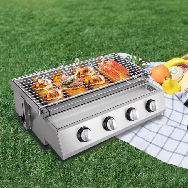 Gas Grill Gastro Tischgrill Edelstahl Brenner 4-Flammen LPG Gasgrill Gasbräter