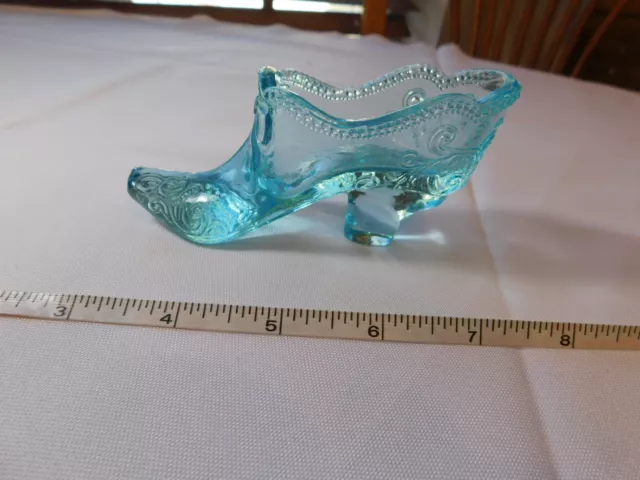 Vintage Victorian Mosser Aqua Glass Slipper Shoe with Front Bow Pre-owned