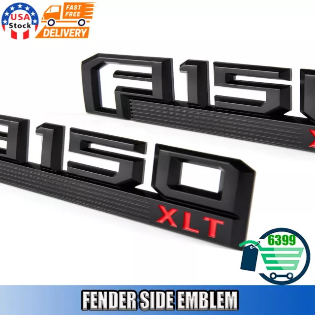 2x Fender Side Emblem for F-150 XLT 2015-2020 Raised Nameplate Decal Black&Red
