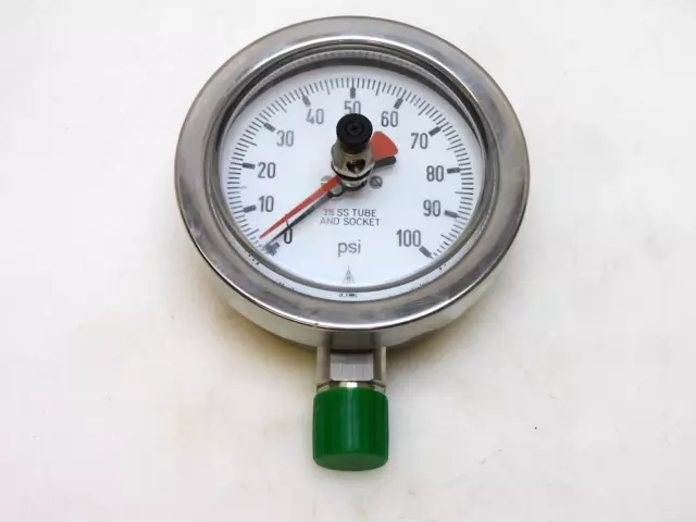 Mcdaniel 0-100Psi Pressure Gauge 316Ss Tube & Socket 1/2"Npt