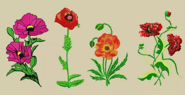 MACHINE EMBROIDERY DESIGNS - POPPIES EMBROIDERY - DRESS, HANDBAG Embroidery