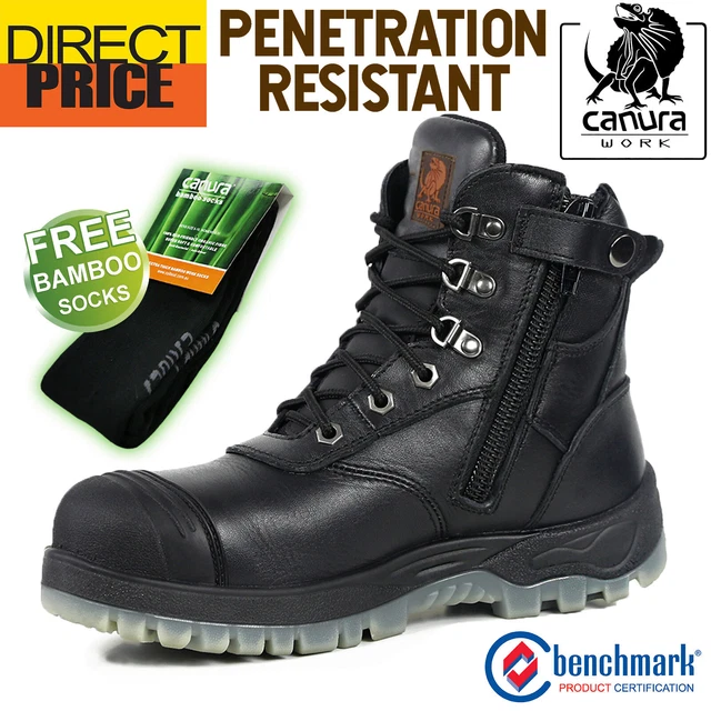 Canura Safety Work Boots Side Zip Anti Penetration 8602 Steel Toe Cap Black Shoe