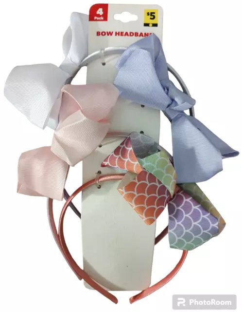 Old East Main Co. - 4 Pk Bow Headbands - White, Pink, Blue, Multicolored Mermaid