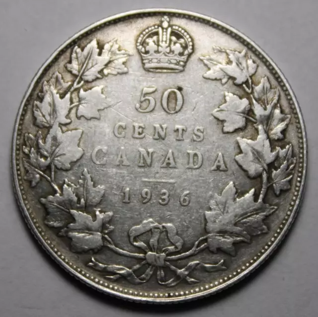 Canada 1936 Silver 50 Cents, Old Date KGV (Y390)