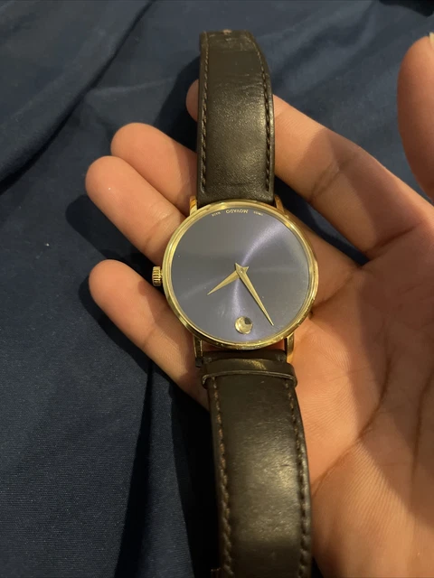 NEW MOVADO Men's Museum Classic 0607316 Blue Dial Brown Strap Watch MSRP $595
