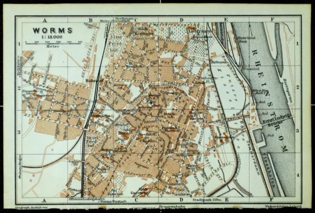 WORMS, alter farbiger Stadtplan, datiert 1912