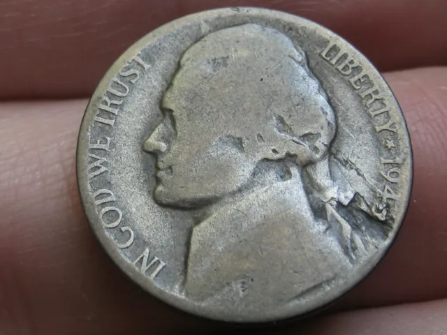 1943 D Silver War Jefferson Nickel 5 Cent Piece- Lamination Error