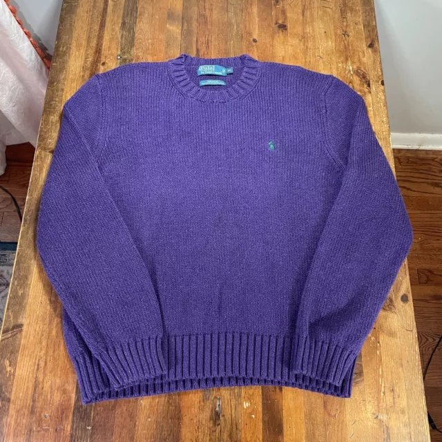 POLO RALPH LAUREN Sweater Mens XL Purple Pullover Chunky Knit Preppy ...