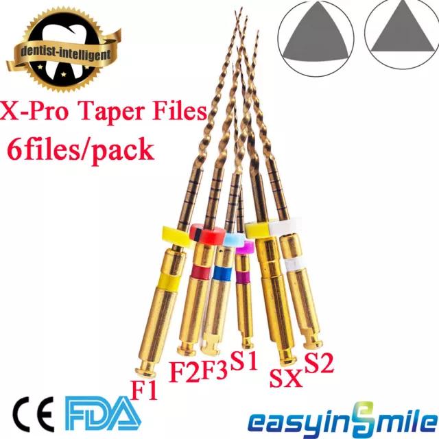 Easyinsmile 6Pcs Dental Endo Rotary Files X-Pro Gold Taper NITI Endodontic Files