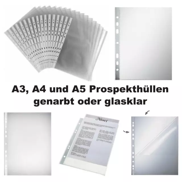Prospekthüllen Klarsichthüllen genarbt / glasklar DIN A4 A5 A3 weichmacherfrei
