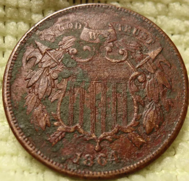 1864 - 2 Cent Piece With "WE" - Civil War Copper - High Grade US Type Coin