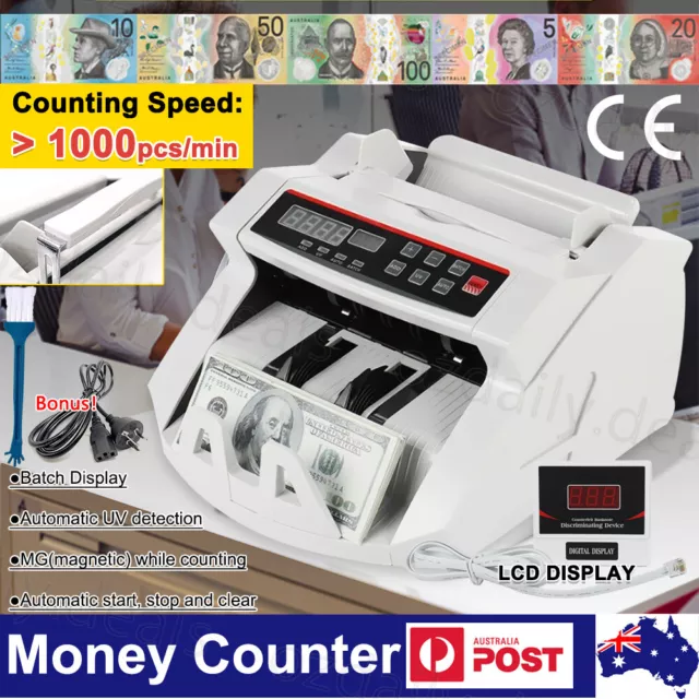 Portable Australian Money Bill Banknote Cash Counter Machine+Digital Display AU