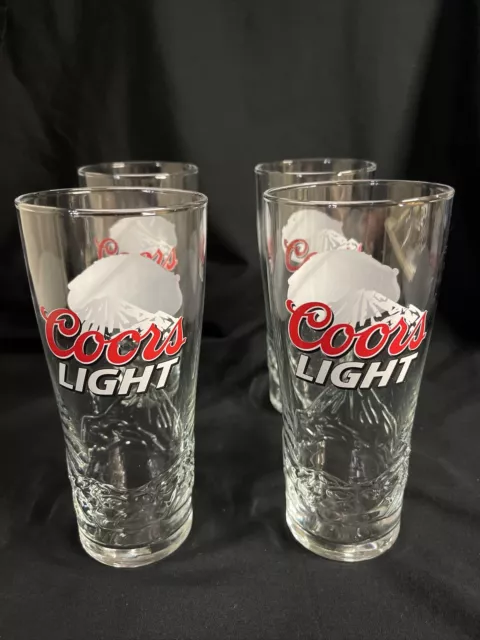 Coors Light Pint Beer Glasses Lot Of 4 16 oz Embossed Mountains 2 sided barware