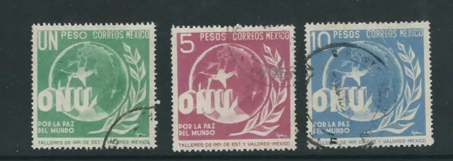 MEXICO 1946 UN WORLD PEACE REGULAR ISSUES top 3 vals (Sc 816-818) VF USED