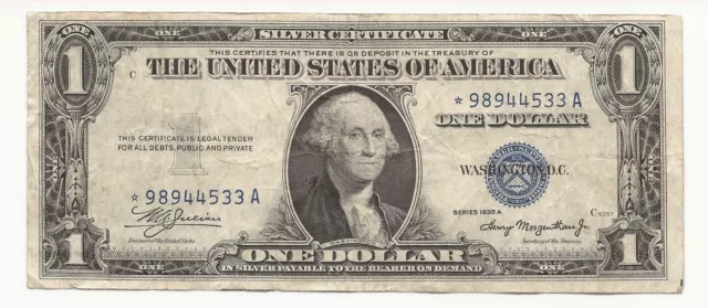 *1935-A $1 Dollar Bill Silver Certificate STAR Note FREE SHIPPING VG/FINE