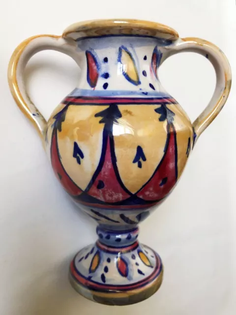 Vintage Italy Small Handpainted Ceramic Pottery Vase/URN Double / Two Handled