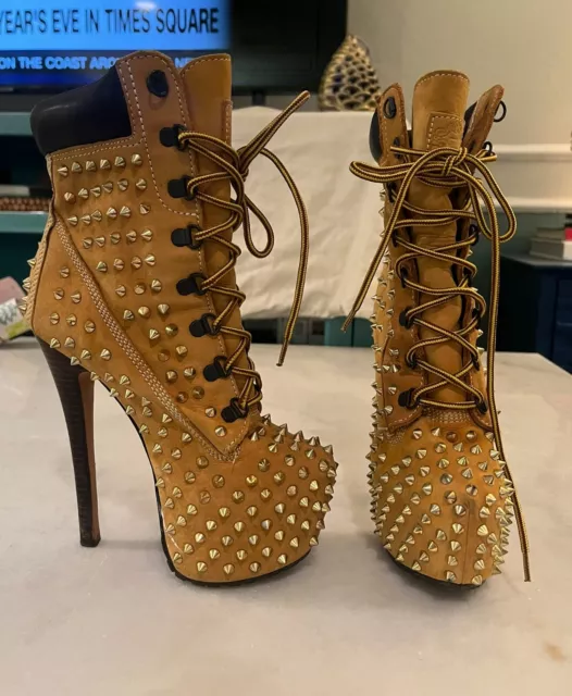 ZIGI Girl Z-JO Gold Studded Tan High Heels Lace up Platform Boots-SOLD OUT!