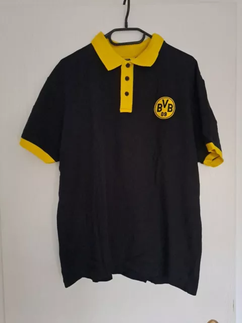 Borussia Dortmund Poloshirt Kurzarm Schwarz Gelb mit Logodruck Vintage  Gr. XXL