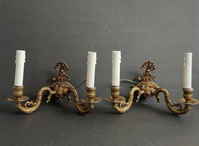 Antique Brass Pair Double ARM SCONCES Victorian Fancy Restore