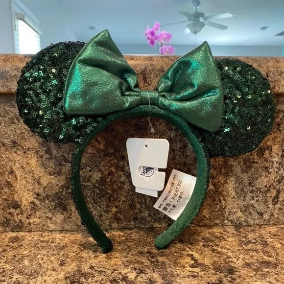 2022 Ears Edition Minnie Mouse Emerald Green Sequins Disney Parks Headband