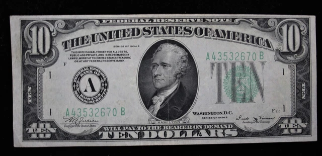 1934-D  $10 Lime Green Seal Federal Reserve Note HIGHER GRADE