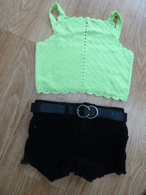 RIVER ISLAND girls 2 piece denim jeans shorts & crotched top set AGE 9 - 10 YEAR