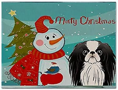 Treasures BB1850PLMT Snowman with Japanese Chin Fabric Placemat Washable Placema